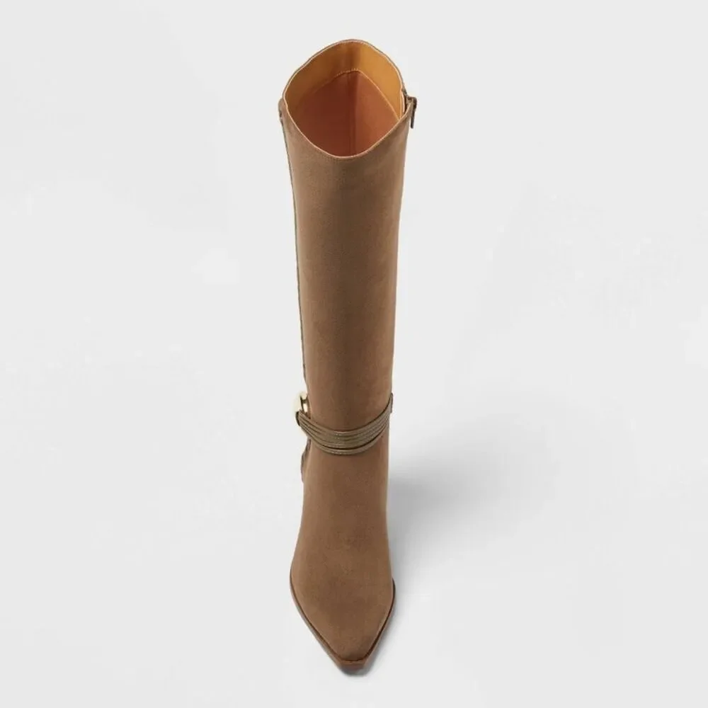 Women’s Rio Whip Stitch Tall Boots with Memory Foam Insole – Dark Taupe 8